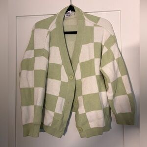 Princess Polly Green and White Checkered Cardigan